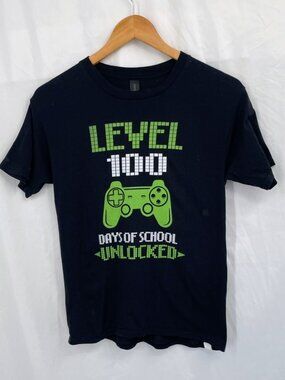 Child 100 School Days Gaming Level 100 Unlocked Black Short Sleeve Shirt